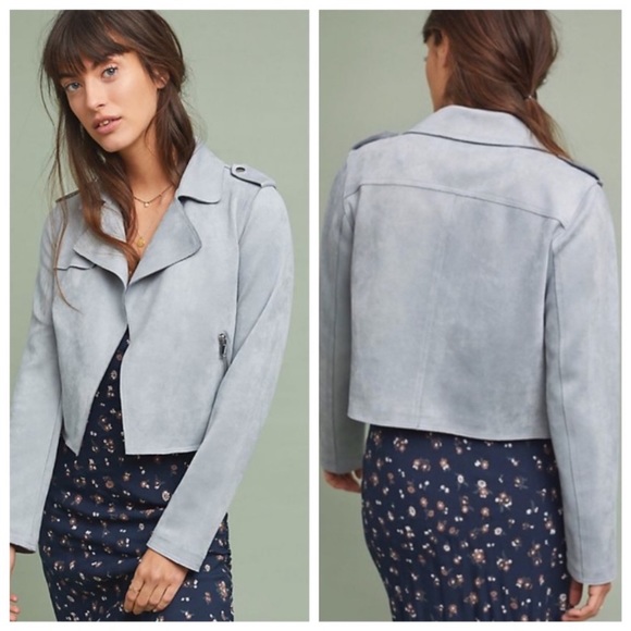 SOLD !!  Anthro faux suede sky blue Expressway moto jacket - Picture 4 of 16